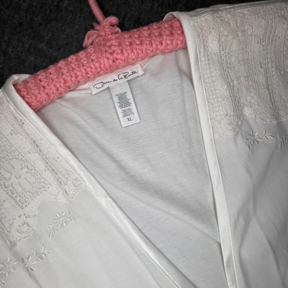Oscar de la Renta Pink Label White Embroidered Pima Cotton Short Robe XL Bridal - Picture 5 of 10